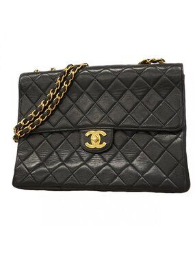 Chanel Shoulder Bag Big Quilted Lambskin Black Gold